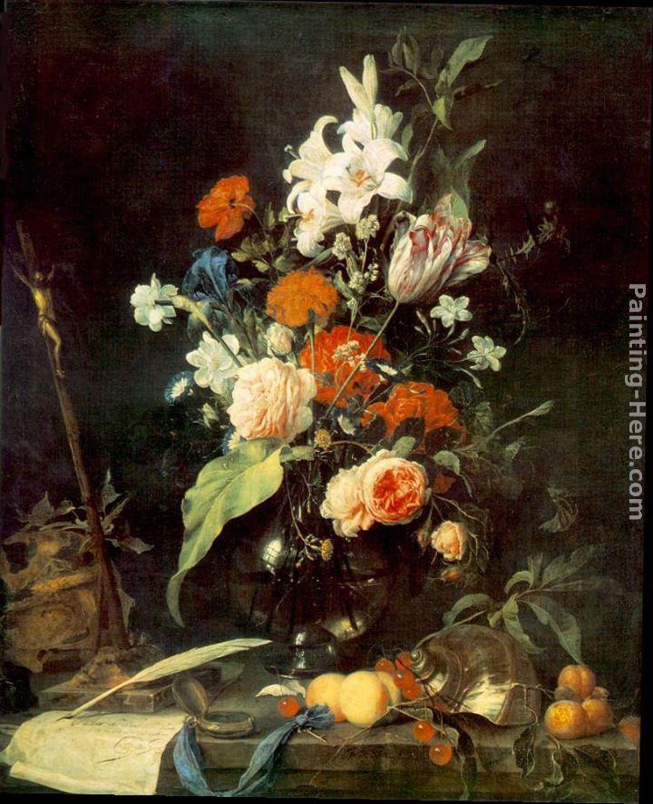 Jan Davidsz de Heem Flower Still-life with Crucifix and Skull
